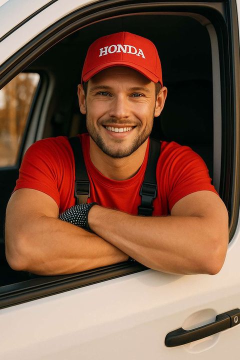 Smilende selger i Honda-caps